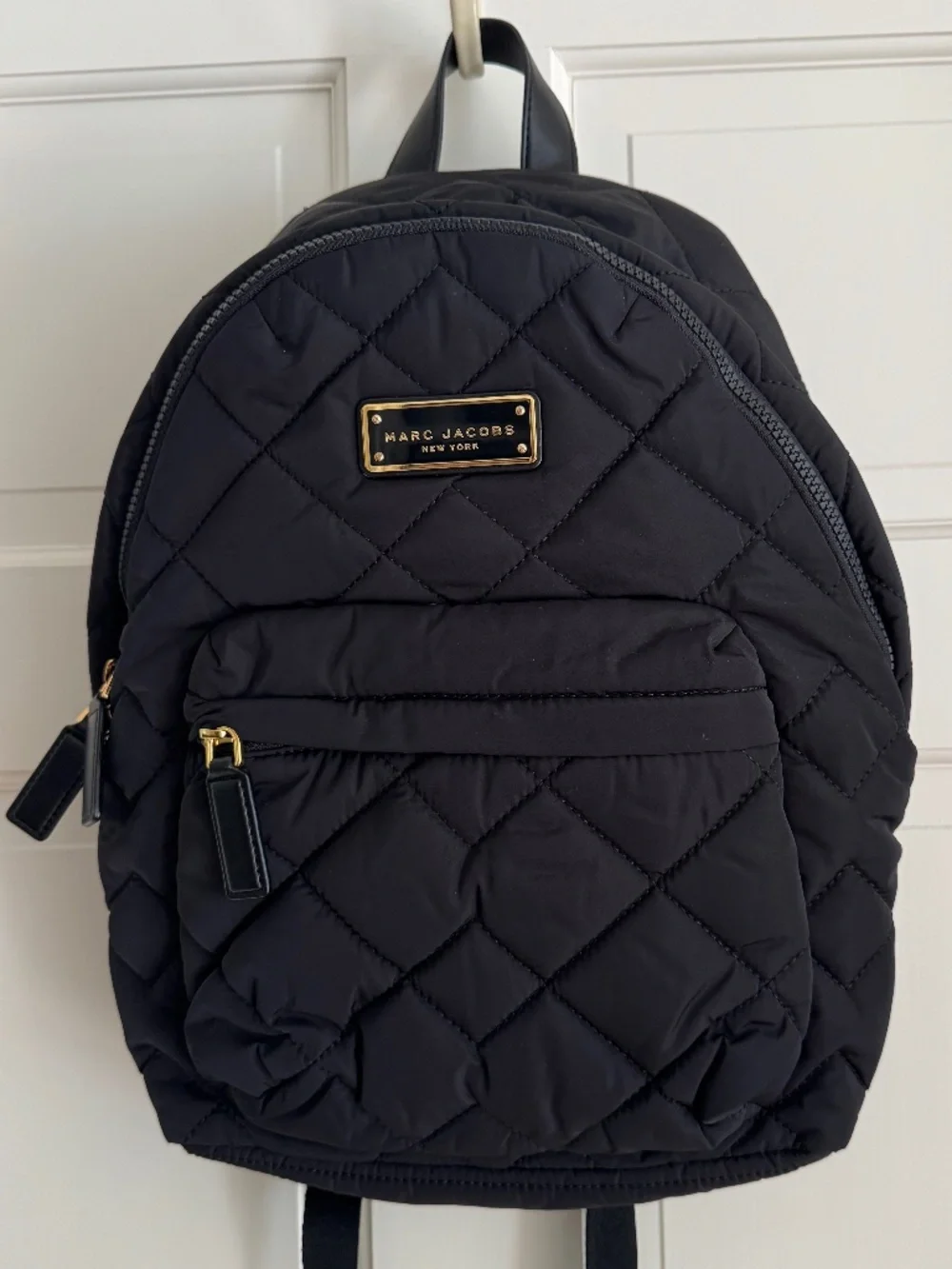 NWT Marc Jacobs Black Quilted Nylon Backpack with Gold Logo Plate
